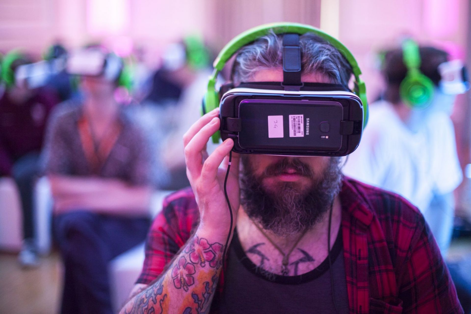 A person wearing a virtual reality headset