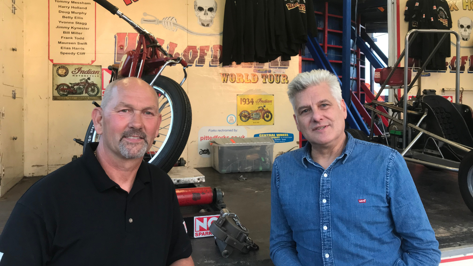 Stephen Skrynka & Ken Fox outside Wall of Death summer 2021 Photo Grant Keir