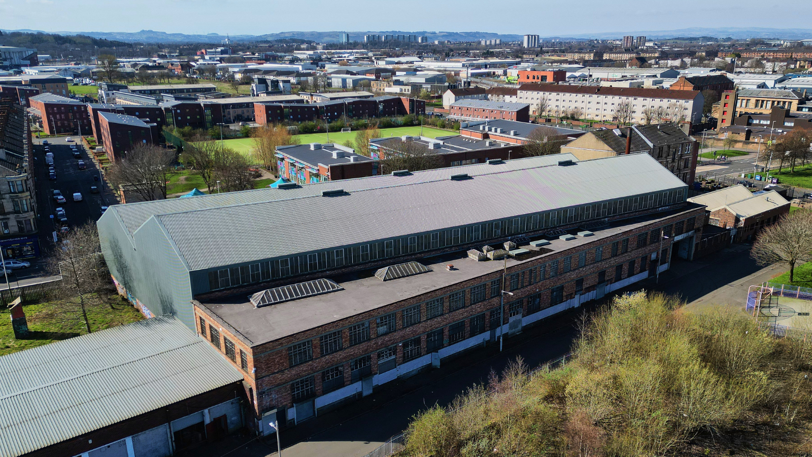 An aerial shot of Govan Shed studio