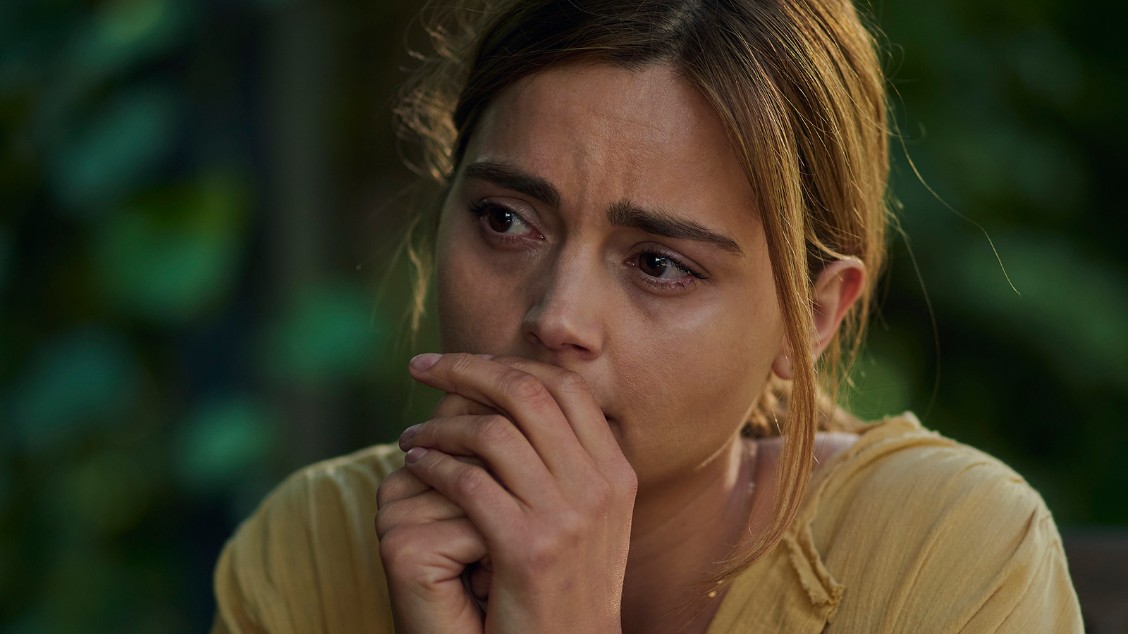 Close Up of an upset Jenna Coleman in The Cry
