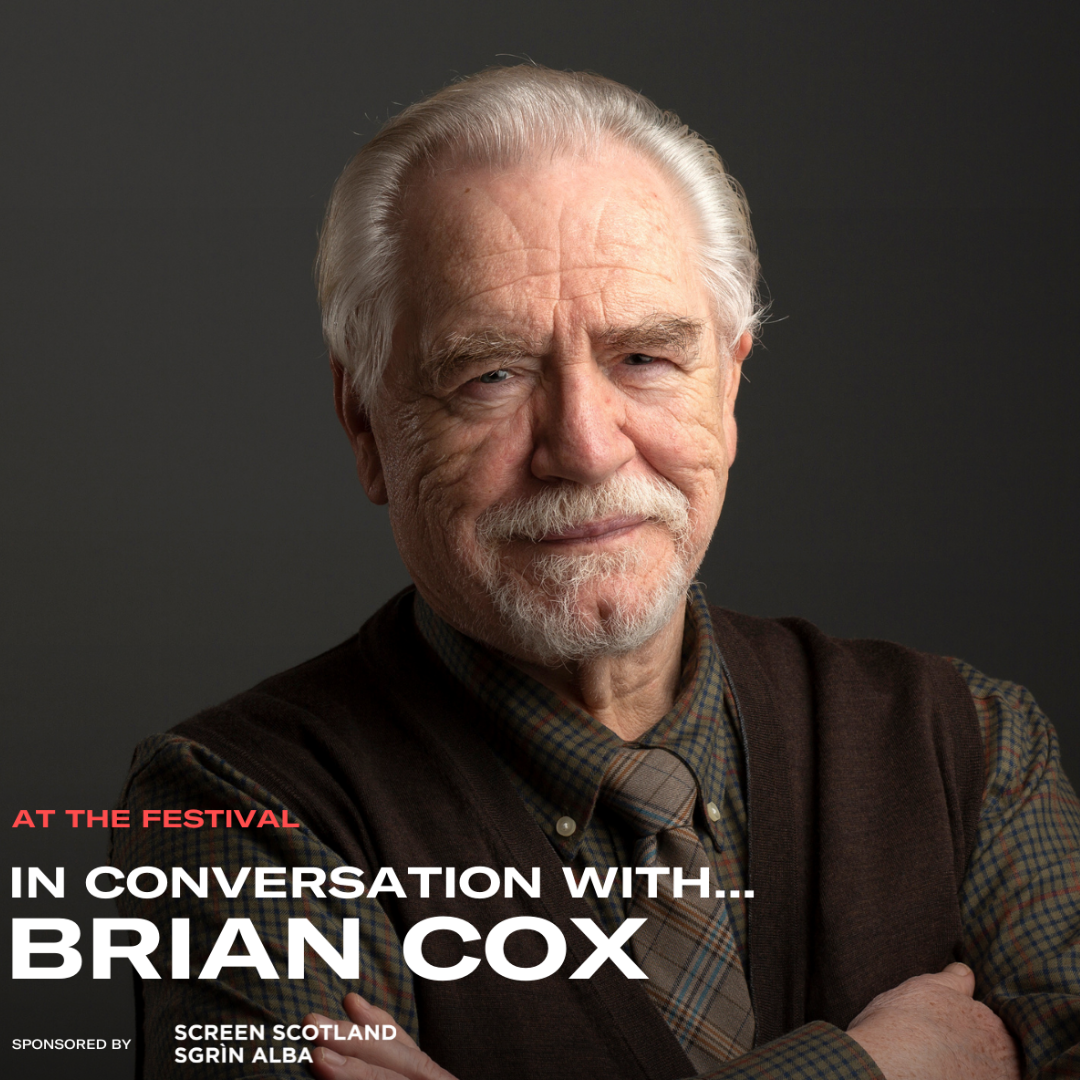 An older man with white hair and a beard, wearing a dark shirt. It is Brian Cox. The text reads "in conversation with Brian Cox"