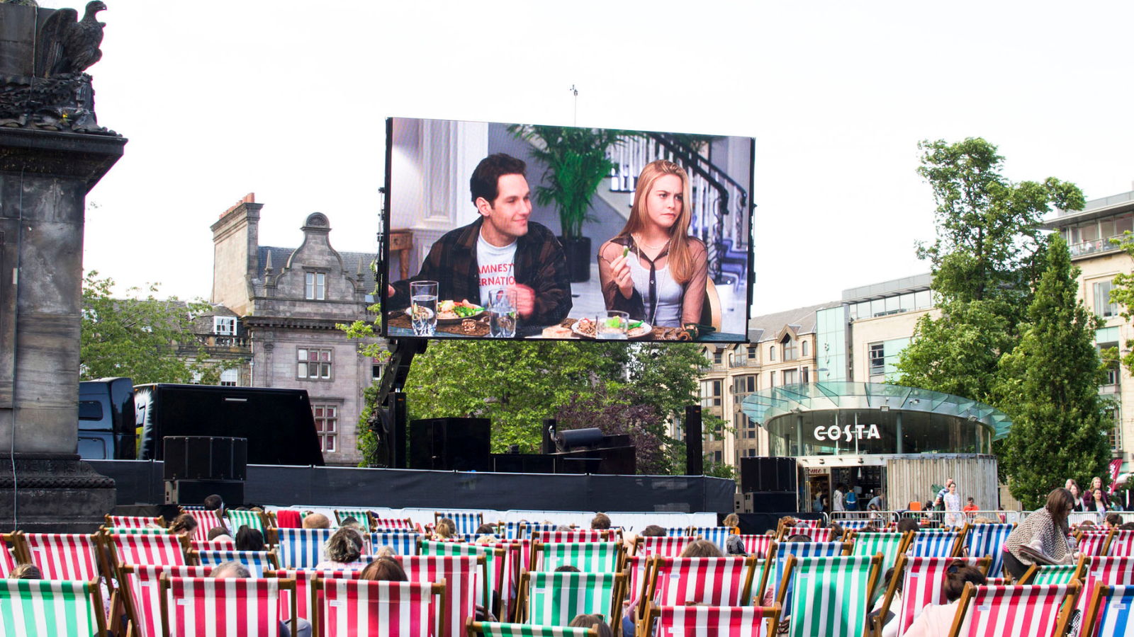 Clueless on large out door screen in park at Ed Film Fest in the City