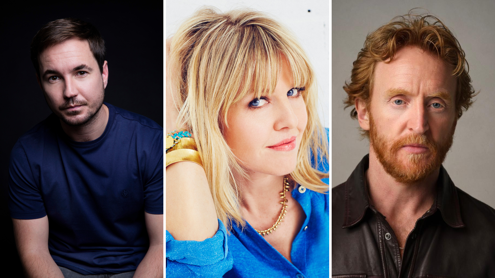 Headshots of Martin Compston, Ashley Jenson and Tony Curran