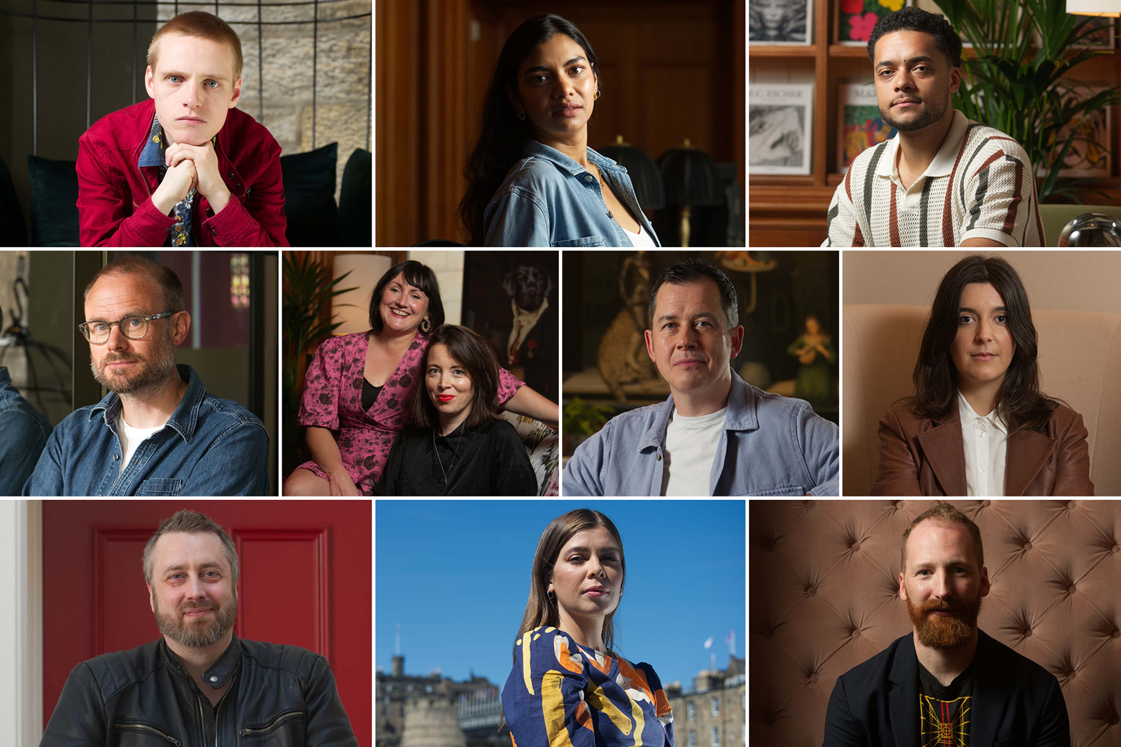 Professional headshots of the Rising Star cohort 2022. Top: Lewis Gribben, Hiftu Quasem, Reuben Joseph. Middle: Johnny Barrington, Ciara Barry and Rosie Crerar, Reece Cargan, Laura Carreira. Bottom: Rob Drummond, Leyla Josephine, David MacPherson