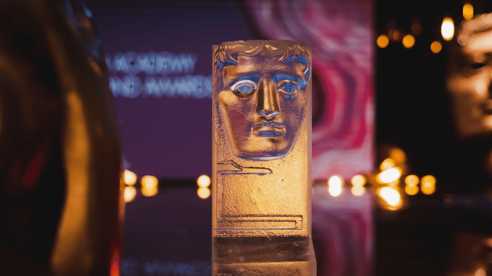 BAFTA Scotland audience award close up, with a purple lit background