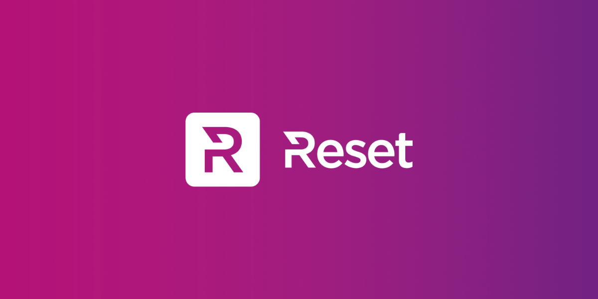 The reset logo on a purple gradient background