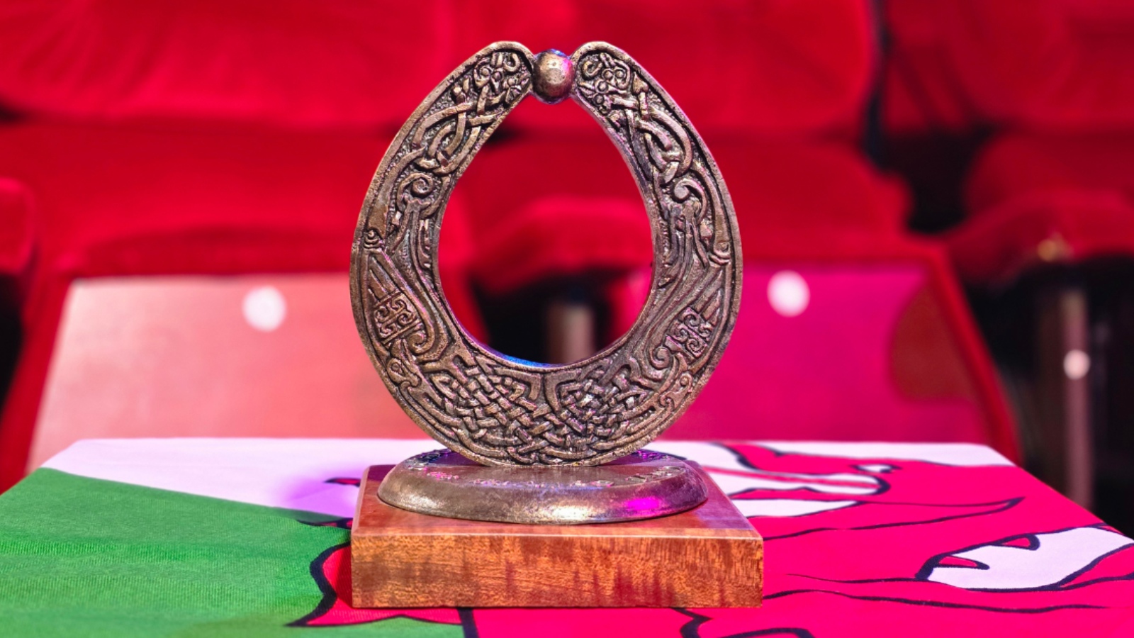 The Celtic Media Festival torc trophy sits on a table