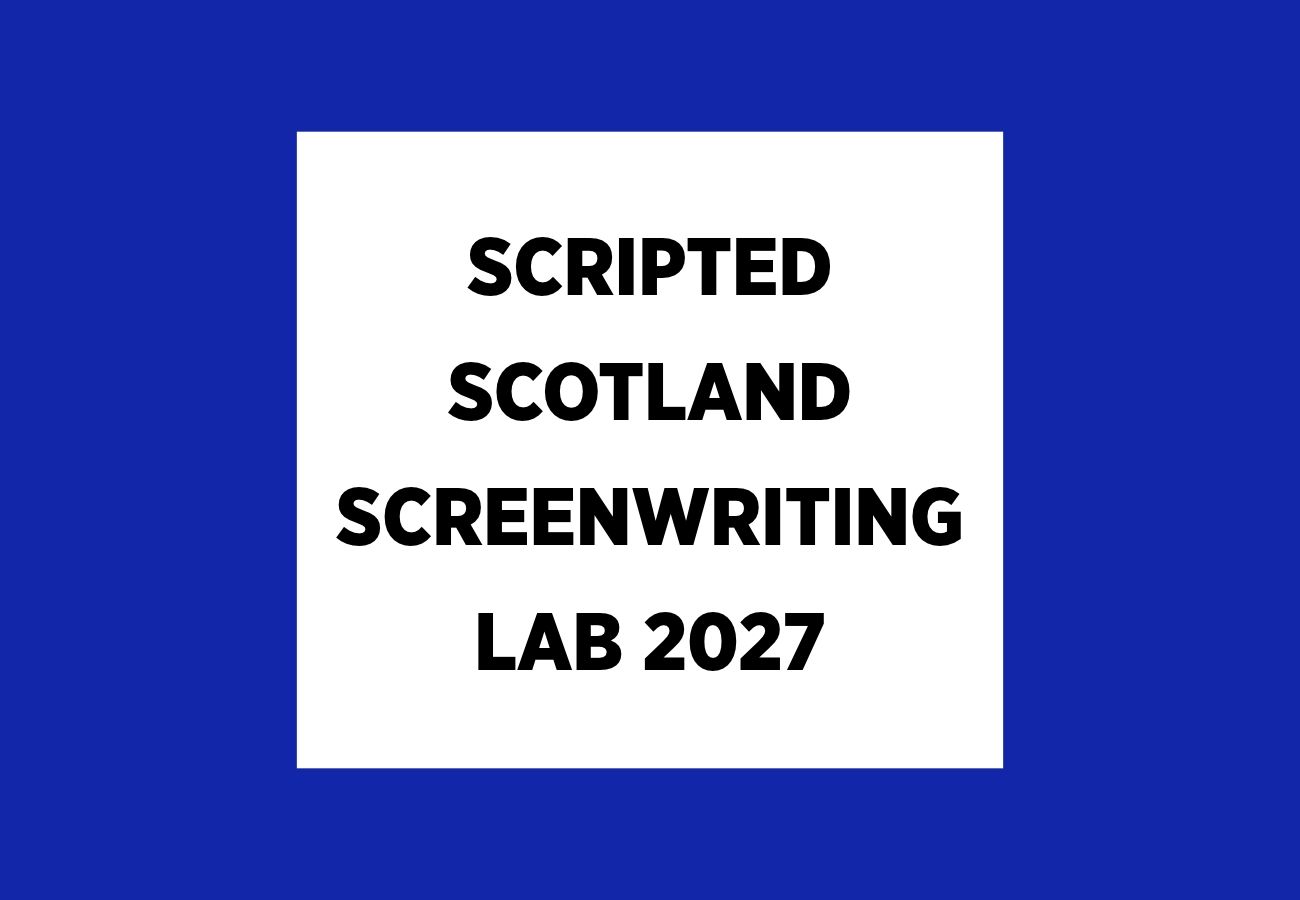 A white square is centred on a solid royal blue background. Inside the white square, bold, black sans-serif text reads 