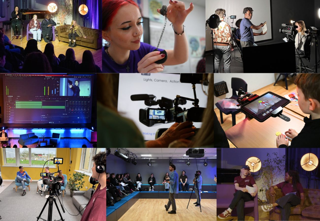 A collage of images showing sessions at previous Scottish Youth Film Festivals
