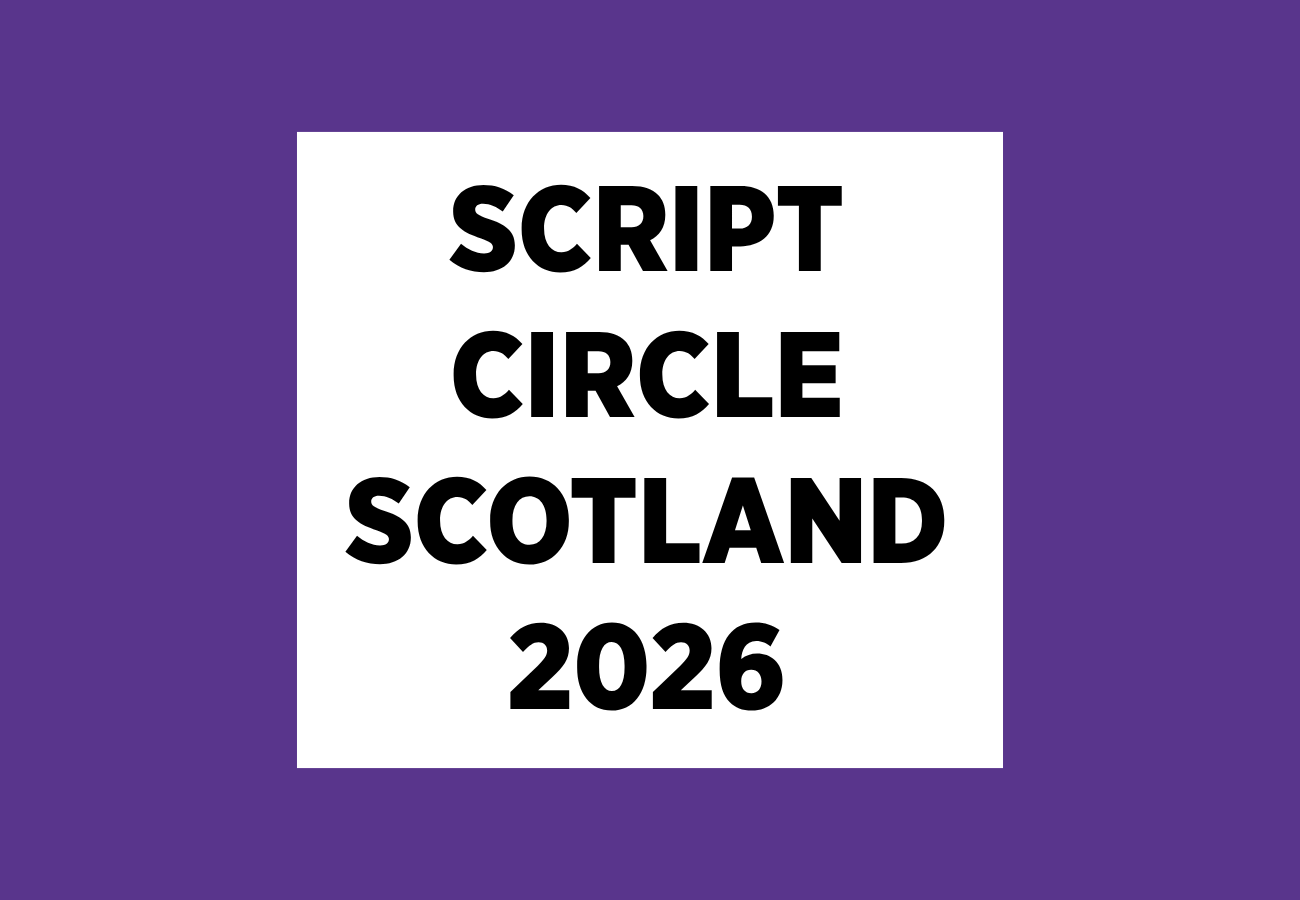 Black text in a white box surrounded by purple reads Script Circle Scotland 2026.