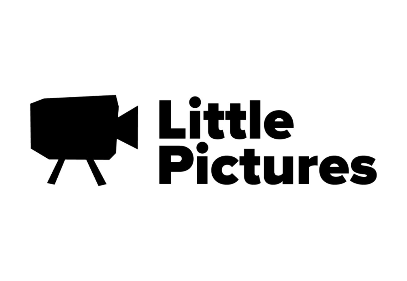Black silhouette of a vintage film camera with two legs on the left, beside bold black text reading 