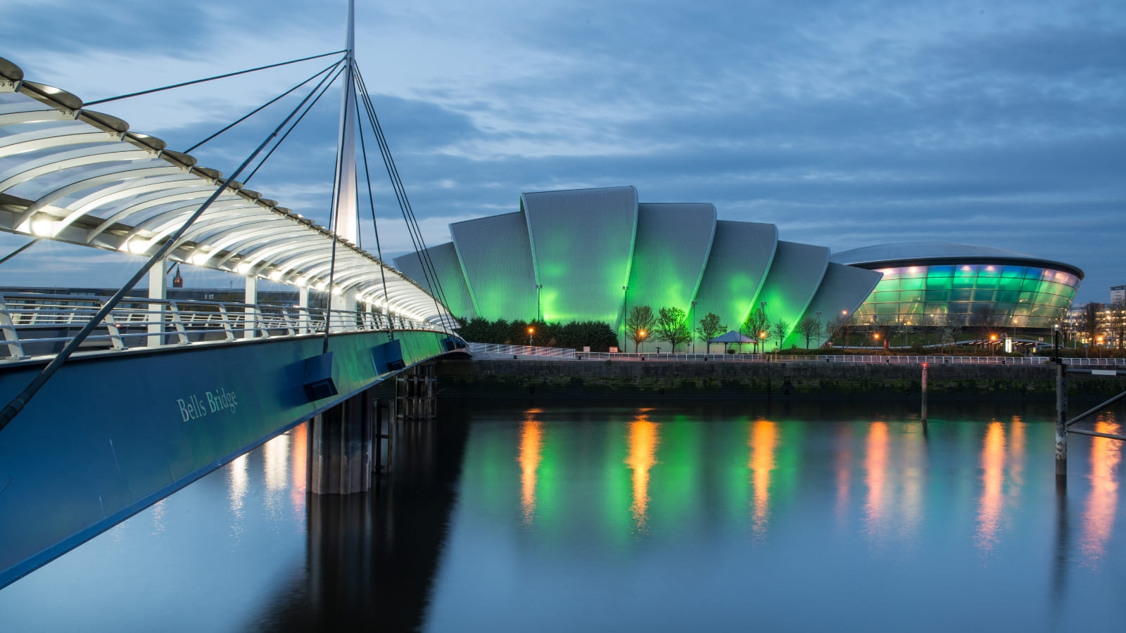 A view over the River Clyde with Bells Bridge and the SEC Armadillo in the background