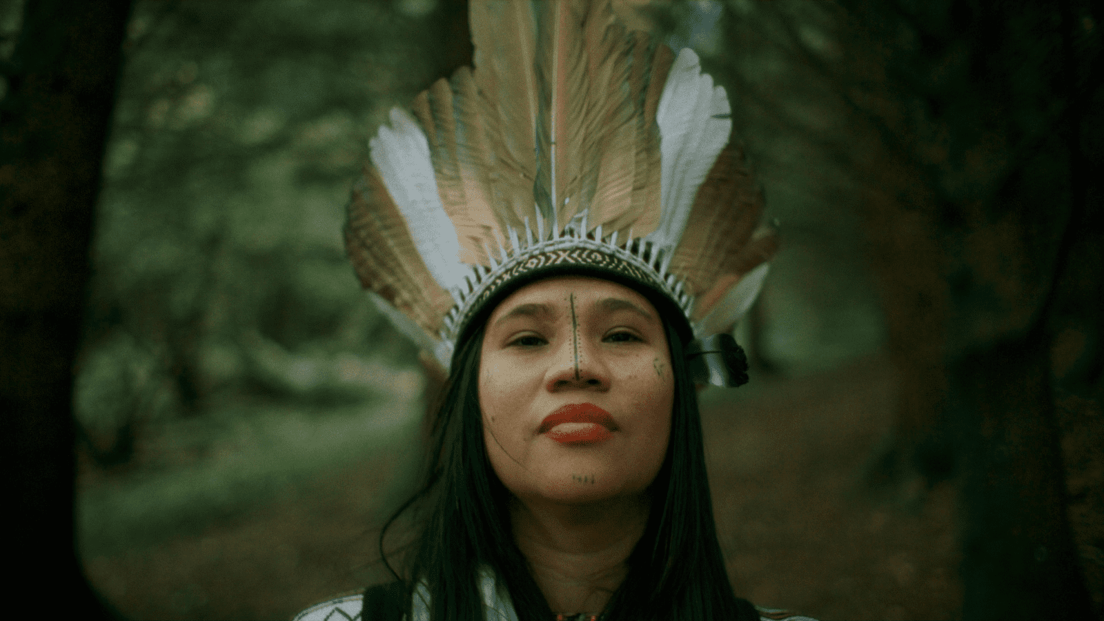 An indigenous person wearing a headdress